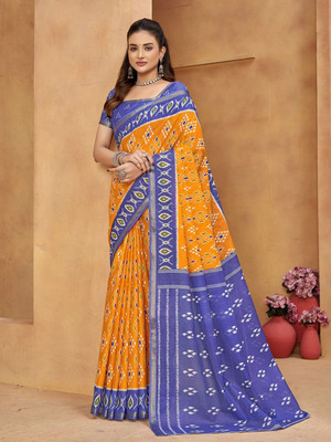all about you Printed Daily Wear Silk Blend Saree(Orange)