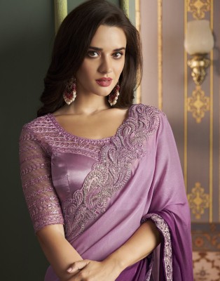 Satrani Embroidered, Embellished, Printed Bollywood Chiffon Saree(Purple)