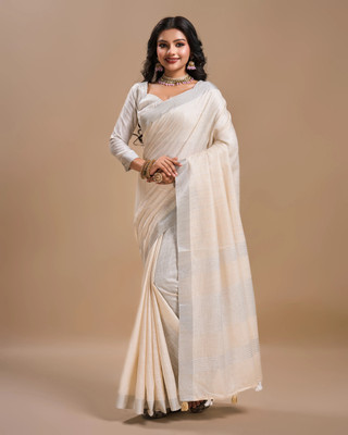 NEGRONI Solid/Plain Daily Wear Linen Saree(Brown)
