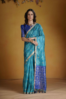 DRAVYA WOMEN Paisley, Self Design Handloom Jacquard, Art Silk Saree(Light Blue)
