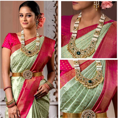 PARAMPARA CREATION Woven Kanjivaram Pure Silk Saree(Dark Green)