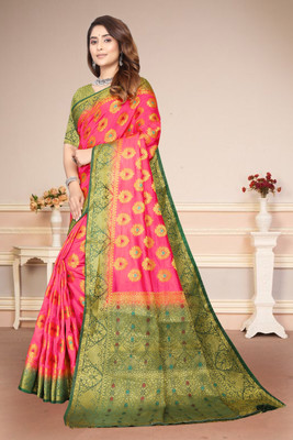 HouseOfCommon Embellished Banarasi Jacquard Saree(Pink)