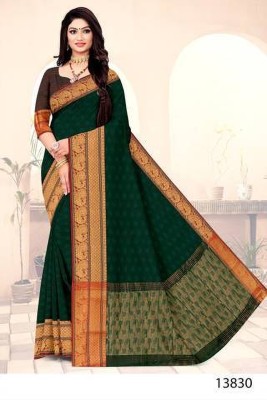 Nidhicreationst Self Design Banarasi Cotton Silk Saree(Green)