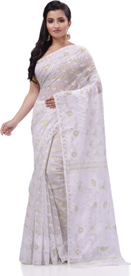 TANTLOOM Woven Handloom Handloom Pure Cotton Saree(White)