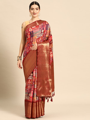 Tasrika Digital Print Banarasi Silk Blend Saree(Multicolor)