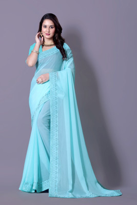 Lajamani Fashion Self Design, Embellished Bollywood Georgette Saree(Light Blue)