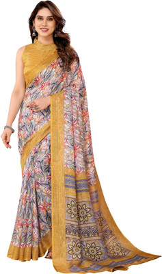 Meet Trendz Floral Print Bollywood Cotton Blend Saree(Yellow)