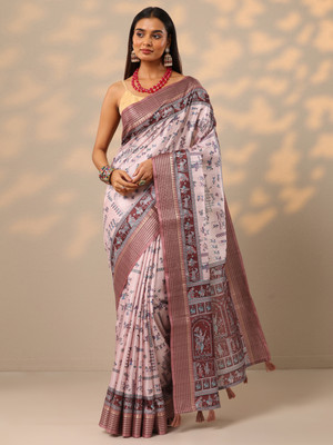 LIBAS Printed Daily Wear Silk Blend Saree(Pink)