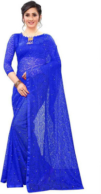 Saadhvi Self Design Bollywood Net Saree(Blue)
