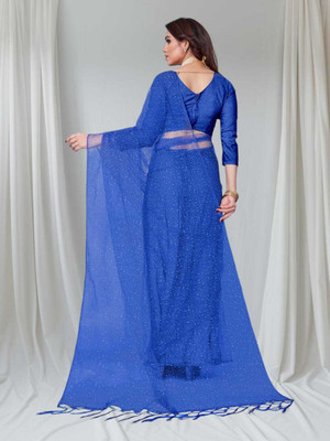 BHAGWATI ART Self Design Bollywood Net Saree(Blue)