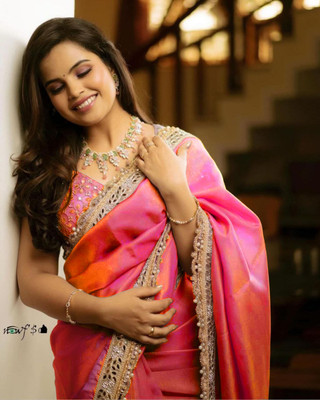 NAARI Embroidered Bollywood Net Saree(Pink)