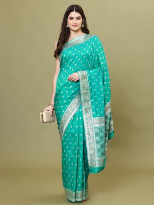 Meena Bazaar Embroidered Bollywood Art Silk Saree(Green)