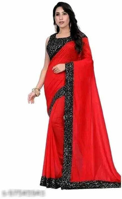 cpfashion Solid/Plain Banarasi Cotton Silk Saree(Red)