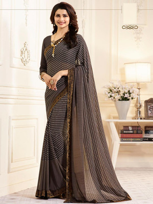 Hensi sarees shop Woven Mysore Georgette, Art Silk Saree(Brown)