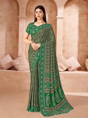 Divastri Floral Print, Geometric Print, Digital Print, Printed Bollywood Crepe Saree(Light Green)