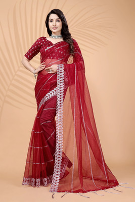 PATTARI Embroidered Bollywood Net Saree(Maroon)