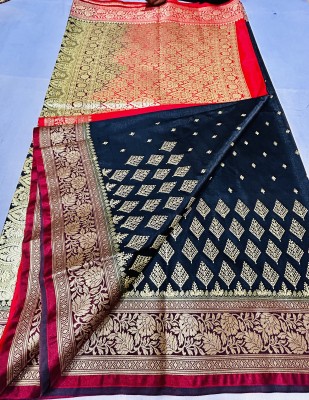 SHOPEEZY TEX FAB Woven Banarasi Art Silk, Silk Blend Saree(Black, Red)