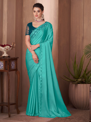 Sareemall Embellished Bollywood Silk Blend Saree(Blue)