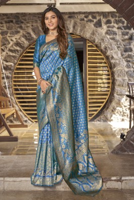 Sariya Woven Banarasi Jacquard, Silk Blend Saree(Light Blue)