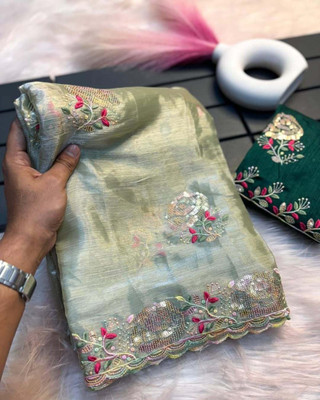 MADHI Embroidered Bollywood Jimmy choo Saree(Light Green)