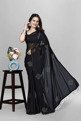 SHREE SHUBH CREATION Self Design Bollywood Georgette Saree(Black)