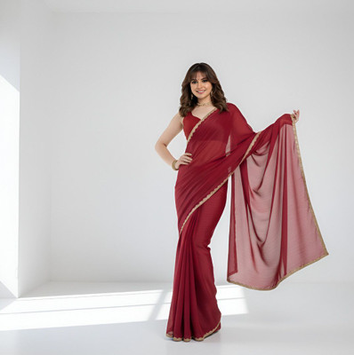 Dhimahi Solid/Plain Bollywood Jimmy choo Saree(Maroon)