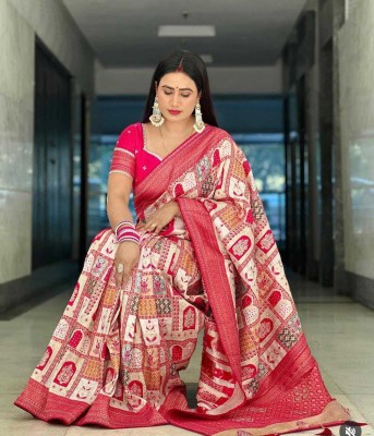 RAJ DARBAR Solid/Plain Banarasi Silk Blend Saree(Multicolor)