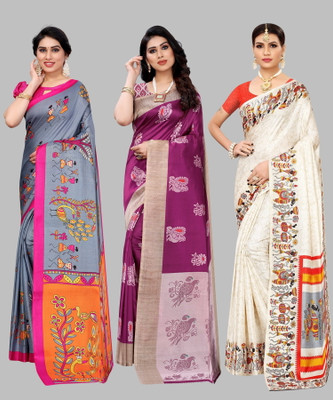 YASHIKA Printed Bollywood Art Silk Saree(Pack of 3, Grey)