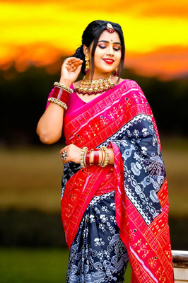 kalyani nx Printed Sambalpuri Pure Cotton Saree(Pink)
