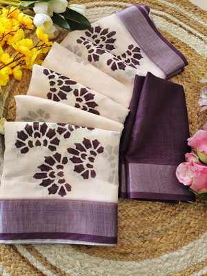 Marabout Digital Print Bollywood Cotton Linen Saree(White)