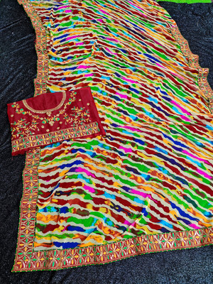AARTI PRINTS Embellished Leheria Georgette Saree(Multicolor)