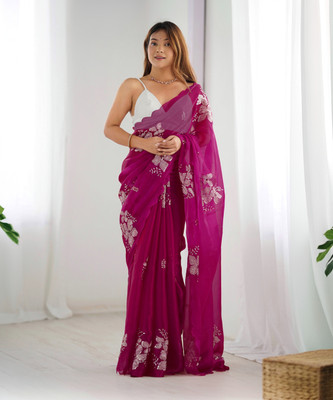 SIRIL Embellished, Embroidered Bollywood Chiffon Saree(Pink)