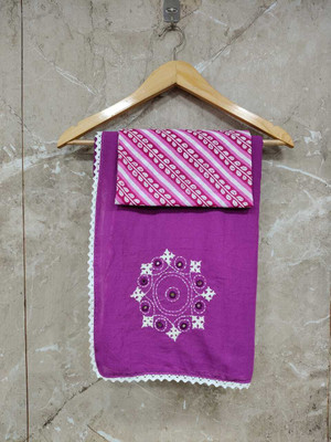 ravikant creation Embroidered Bhagalpuri Pure Cotton Saree(Purple, White)