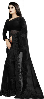 Yashvi Designer Embroidered Bollywood Net Saree(Black)