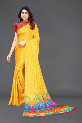 SARETRA MALL Printed, Geometric Print, Embellished Bandhani Silk Blend Saree(Yellow)