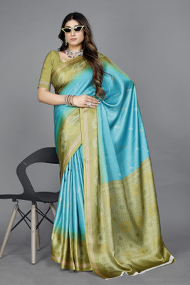 getdeal Digital Print Bollywood Silk Blend Saree(Light Blue)