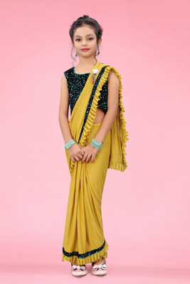 VRAJTEX FAB Embellished Bollywood Lycra Blend Saree(Yellow)