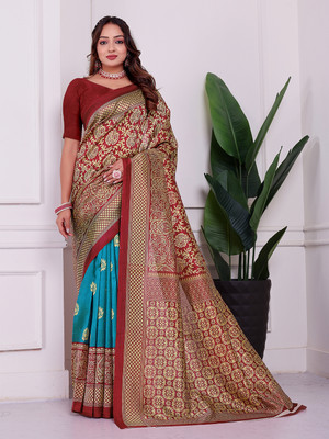 maayro Printed Bollywood Silk Blend Saree(Maroon)