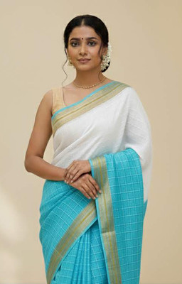 Anugrah Textile Embroidered Banarasi Lycra Blend, Chiffon Saree(White, Light Blue)