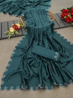 AAINA CREATION Embellished Bollywood Silk Blend Saree(Dark Blue)