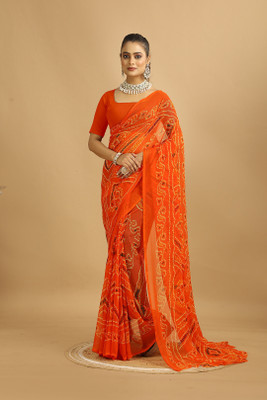 MAHARAJ SAREES Digital Print Bandhani Georgette Saree(Orange)