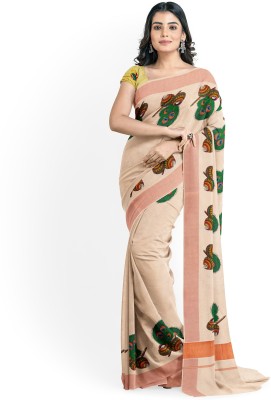 Vairavaa Tex Printed Kasavu Tissue Saree(Brown)