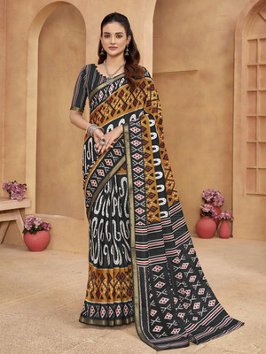 all about you Printed Daily Wear Cotton Blend Saree(Mustard)