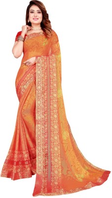 mahalaxmi fab Geometric Print Bollywood Chiffon, Brasso Saree(Orange)