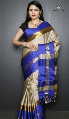 MoonTextile Temple Border Assam Silk Cotton Silk Saree(Red)