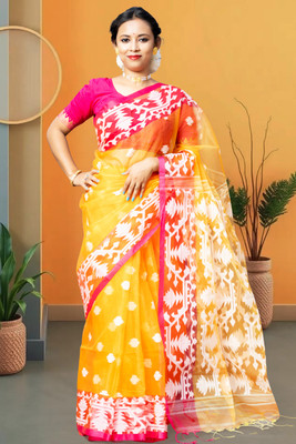 Sandhya Saree Creations Woven Jamdani Muslin Saree(Orange)