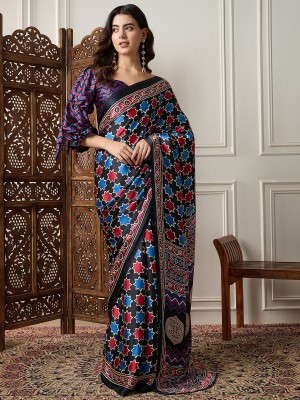 Divastri Printed Daily Wear Crepe Saree(Black)