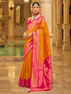 ANOUK Woven Kanjivaram Silk Blend Saree(Mustard)