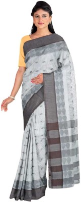 Aishani tant saree ghar Self Design Tant Cotton Blend Saree(White, Grey)