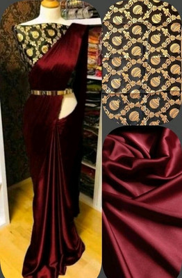 Arpita Fashion Solid/Plain, Self Design Bollywood Satin Saree(Maroon)